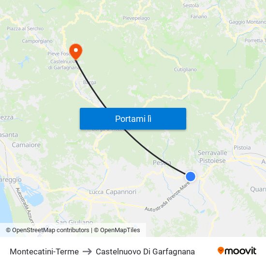 Montecatini-Terme to Castelnuovo Di Garfagnana map
