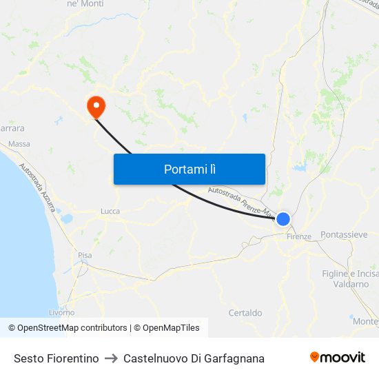 Sesto Fiorentino to Castelnuovo Di Garfagnana map