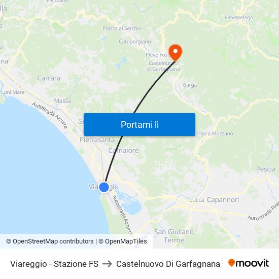 Viareggio Stazione FS to Castelnuovo Di Garfagnana map