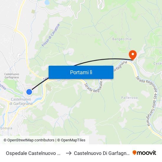 Ospedale Castelnuovo G.Na to Castelnuovo Di Garfagnana map