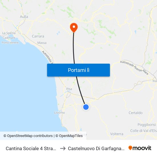 Cantina Sociale 4 Strade to Castelnuovo Di Garfagnana map