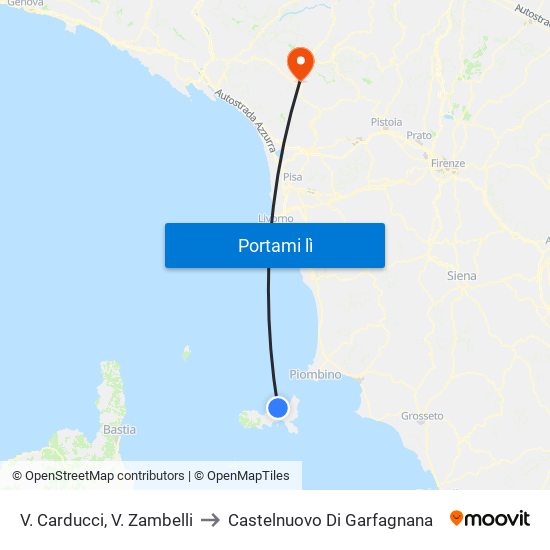 V. Carducci, V.  Zambelli to Castelnuovo Di Garfagnana map