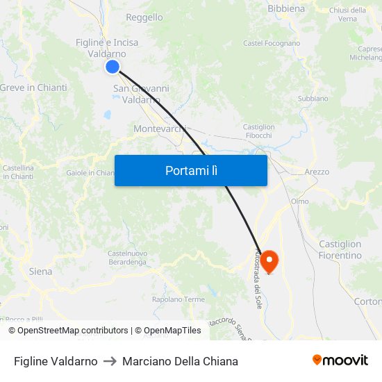 Figline Valdarno to Marciano Della Chiana map