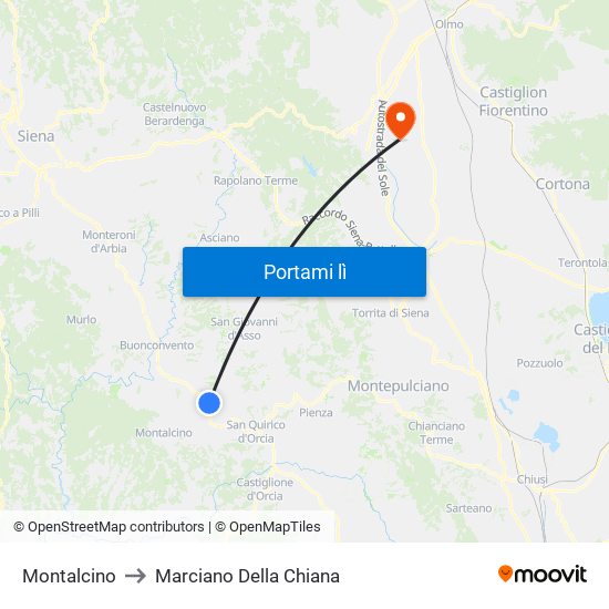 Montalcino to Marciano Della Chiana map