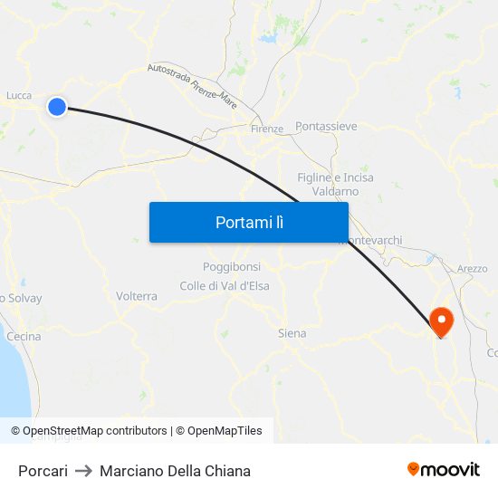 Porcari to Marciano Della Chiana map