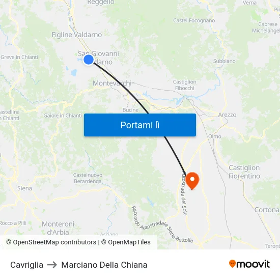Cavriglia to Marciano Della Chiana map