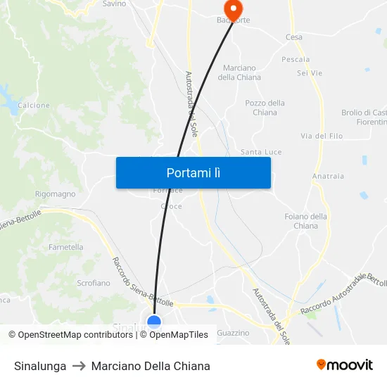 Sinalunga to Marciano Della Chiana map