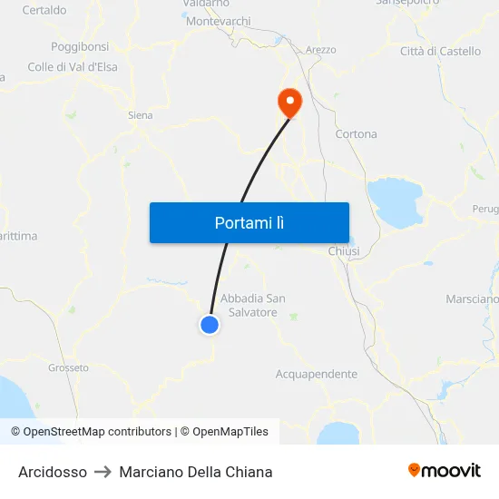 Arcidosso to Marciano Della Chiana map
