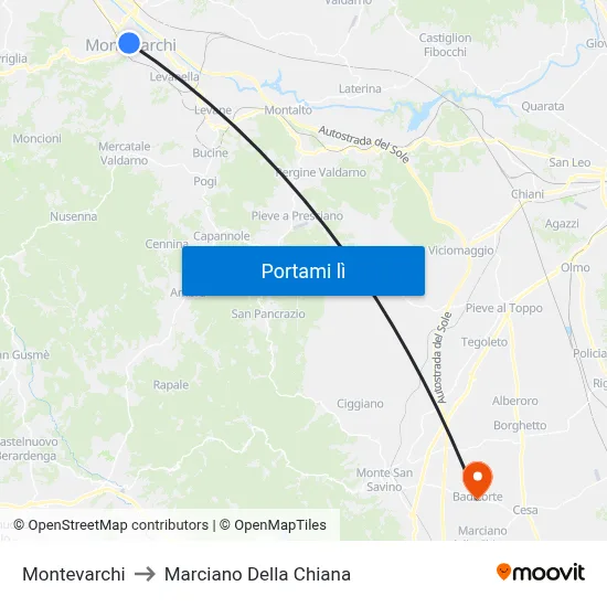 Montevarchi to Marciano Della Chiana map