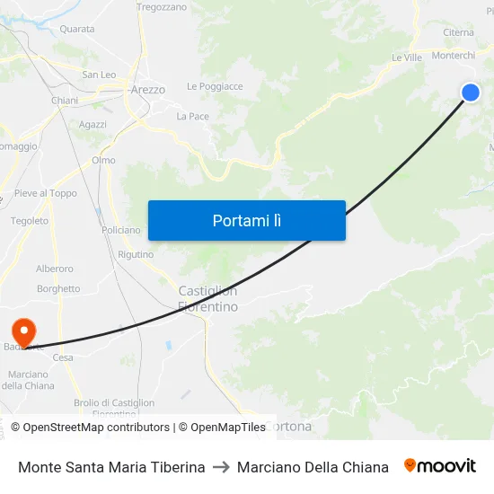 Monte Santa Maria Tiberina to Marciano Della Chiana map