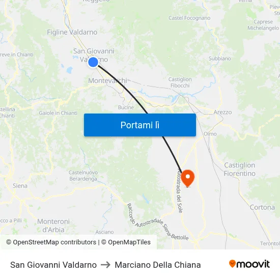 San Giovanni Valdarno to Marciano Della Chiana map