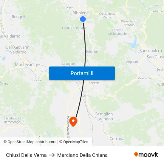 Chiusi Della Verna to Marciano Della Chiana map
