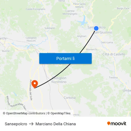 Sansepolcro to Marciano Della Chiana map