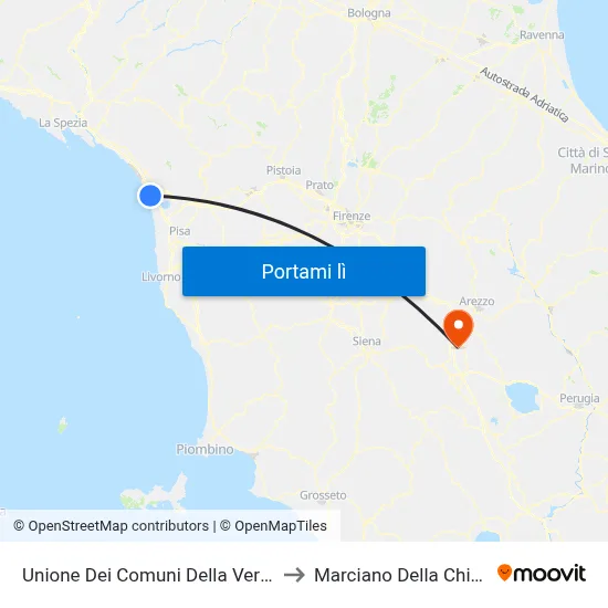 Unione Dei Comuni Della Versilia to Marciano Della Chiana map