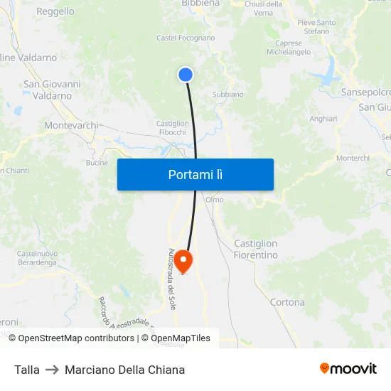 Talla to Marciano Della Chiana map