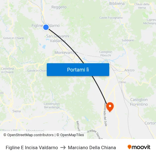 Figline E Incisa Valdarno to Marciano Della Chiana map