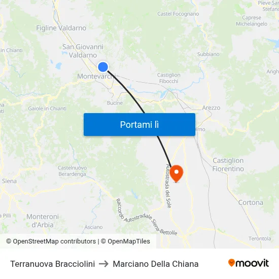 Terranuova Bracciolini to Marciano Della Chiana map