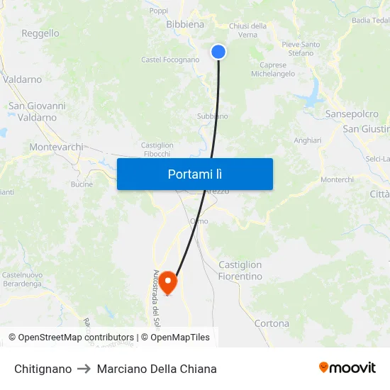 Chitignano to Marciano Della Chiana map