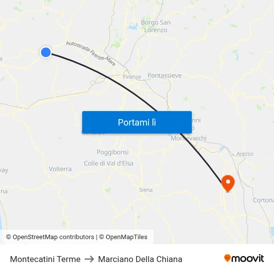 Montecatini Terme to Marciano Della Chiana map