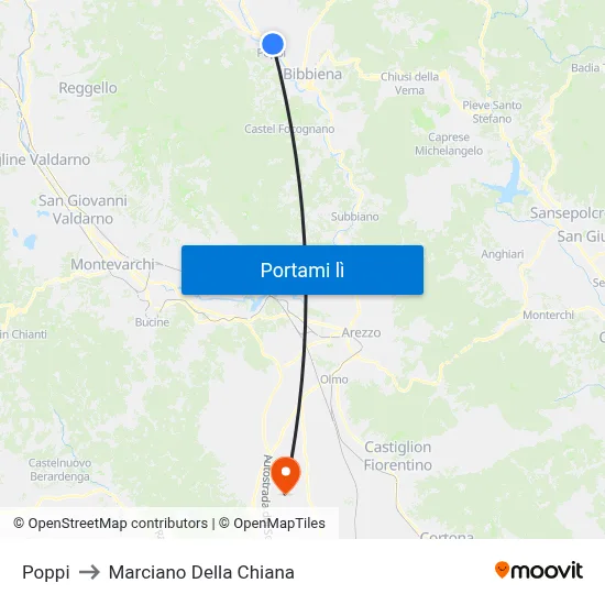 Poppi to Marciano Della Chiana map