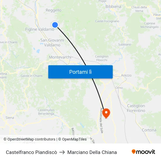 Castelfranco Piandiscò to Marciano Della Chiana map