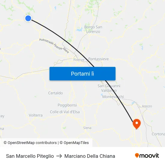 San Marcello Piteglio to Marciano Della Chiana map