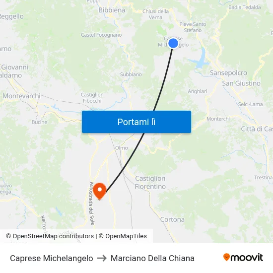 Caprese Michelangelo to Marciano Della Chiana map