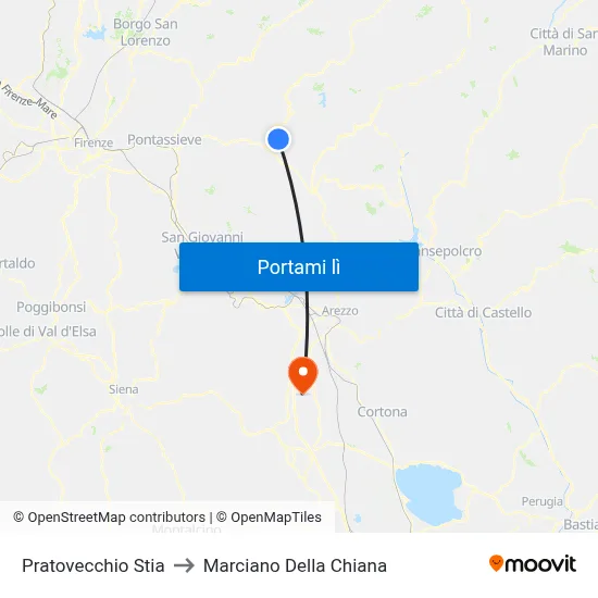 Pratovecchio Stia to Marciano Della Chiana map