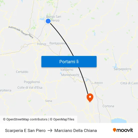Scarperia E San Piero to Marciano Della Chiana map