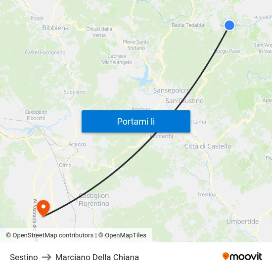 Sestino to Marciano Della Chiana map
