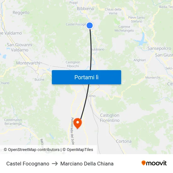 Castel Focognano to Marciano Della Chiana map