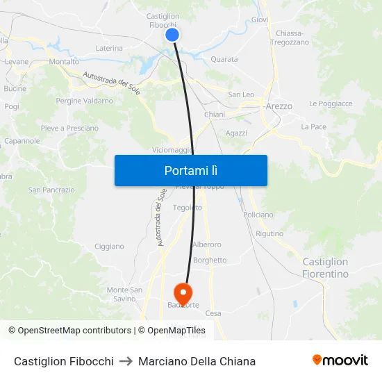 Castiglion Fibocchi to Marciano Della Chiana map