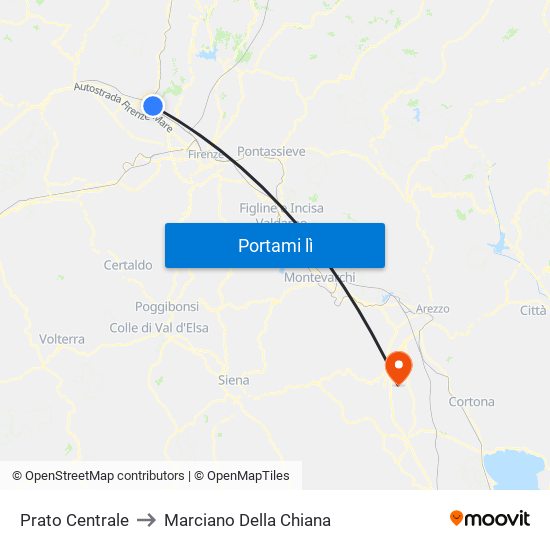 Prato Centrale to Marciano Della Chiana map