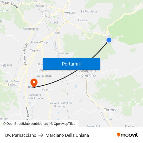 Bv. Parnacciano to Marciano Della Chiana map