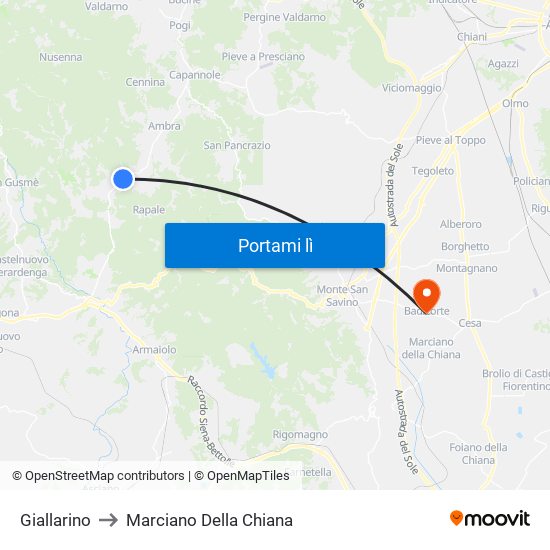 Giallarino to Marciano Della Chiana map