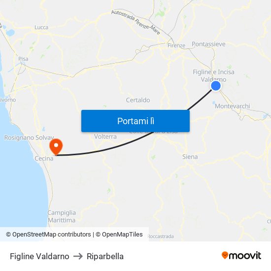Figline Valdarno to Riparbella map