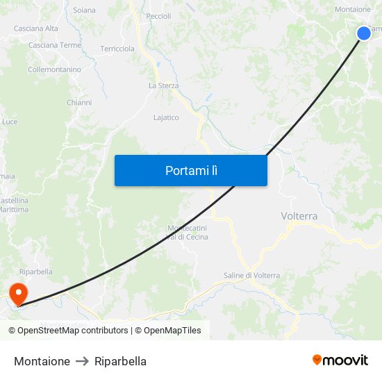 Montaione to Riparbella map