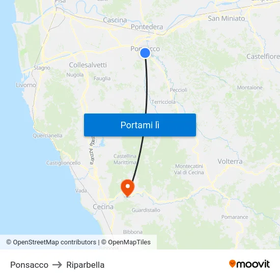 Ponsacco to Riparbella map