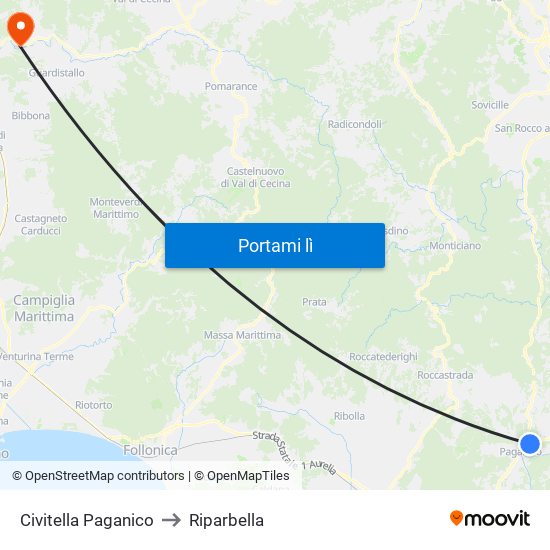 Civitella Paganico to Riparbella map
