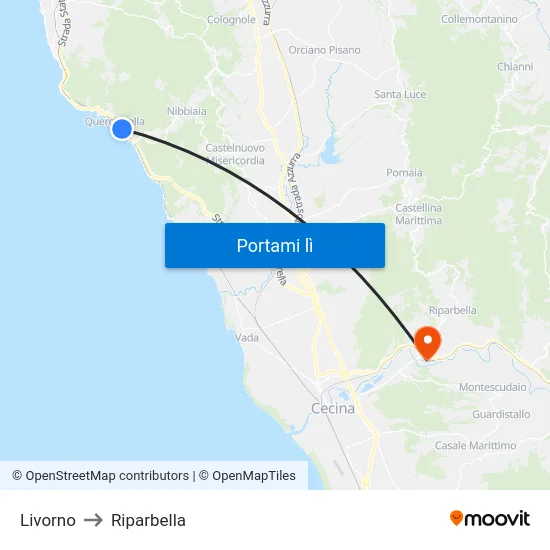 Livorno to Riparbella map
