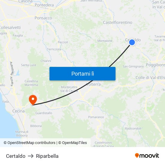 Certaldo to Riparbella map