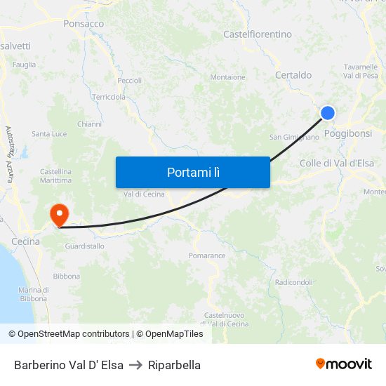 Barberino Val D' Elsa to Riparbella map