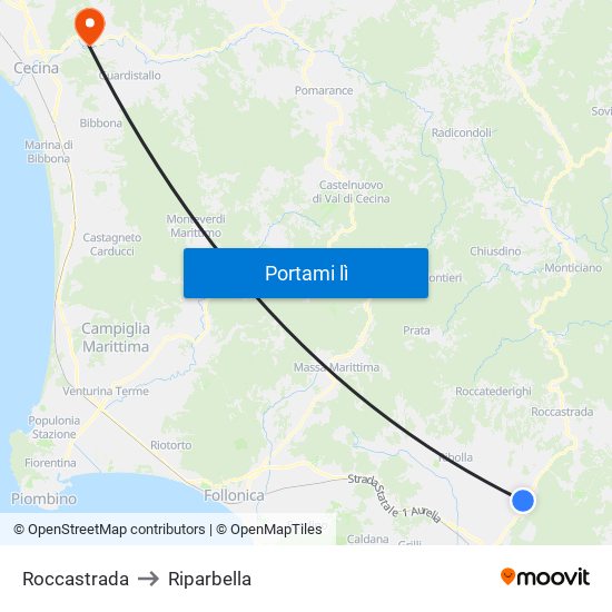 Roccastrada to Riparbella map