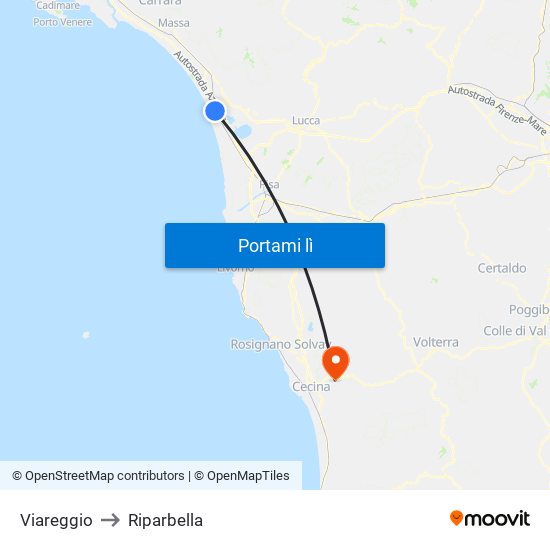 Viareggio to Riparbella map