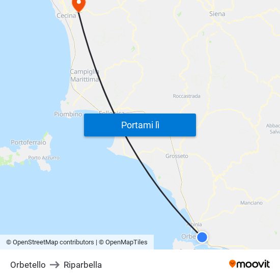 Orbetello to Riparbella map