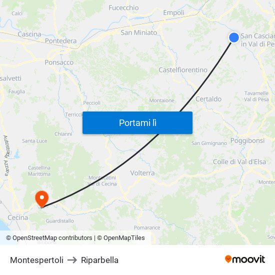 Montespertoli to Riparbella map