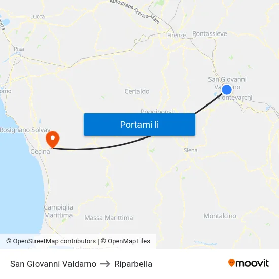 San Giovanni Valdarno to Riparbella map