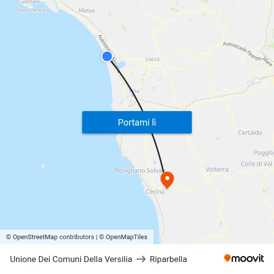 Unione Dei Comuni Della Versilia to Riparbella map