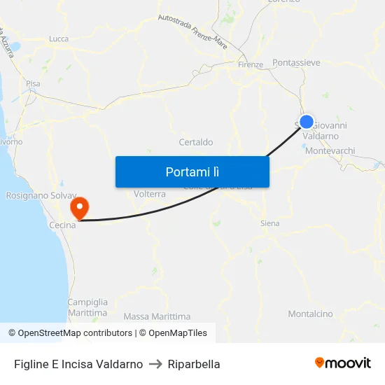 Figline E Incisa Valdarno to Riparbella map