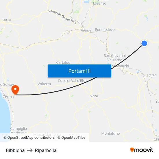 Bibbiena to Riparbella map